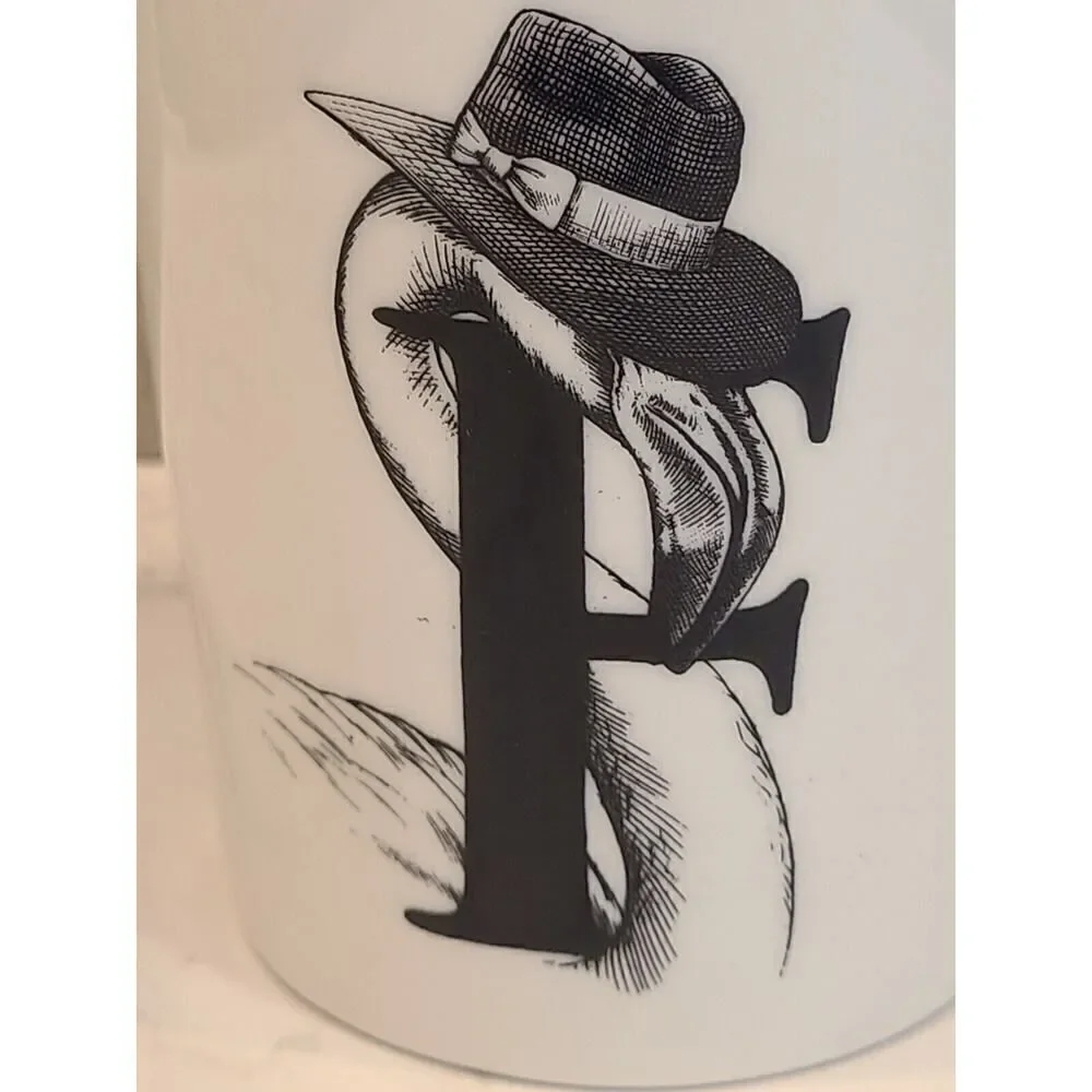 Williams Sonoma 'F' Initial Monogram Rory Dobner Art Mug Fancy Flamingo 19oz EUC